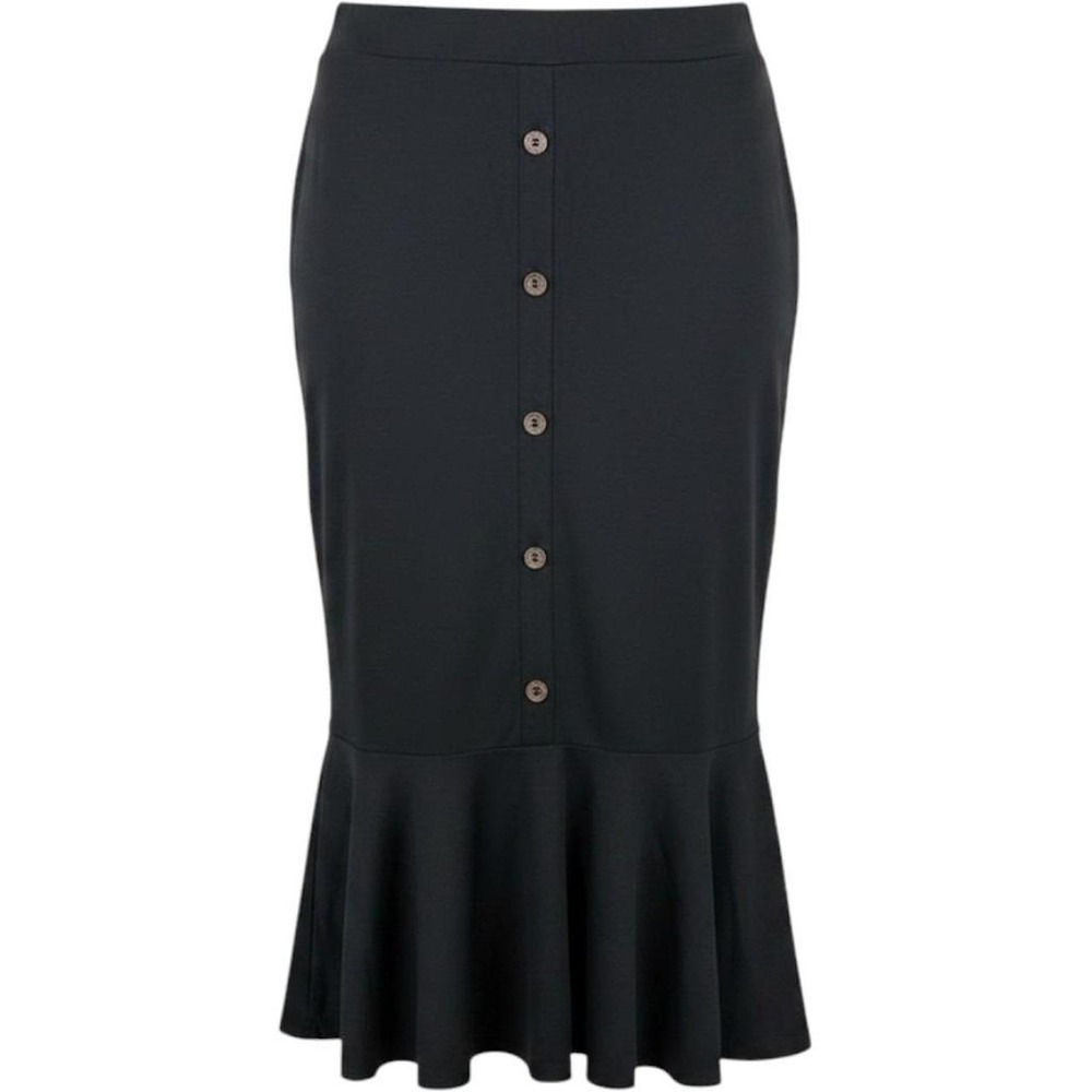 Coquette Black Button Front Mermaid Midi Skirt Plus Size 22-24 Ruffle Hem